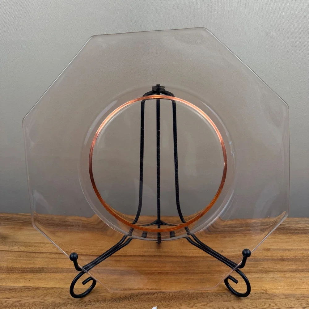Vintage Pink Depression Glass Hexagon Plate 10.5 Inch Geometric Serving Dish